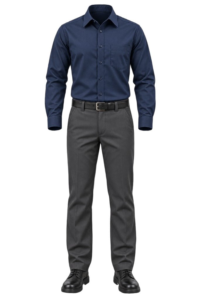 Uniforme profissional — camisa azul e calça social