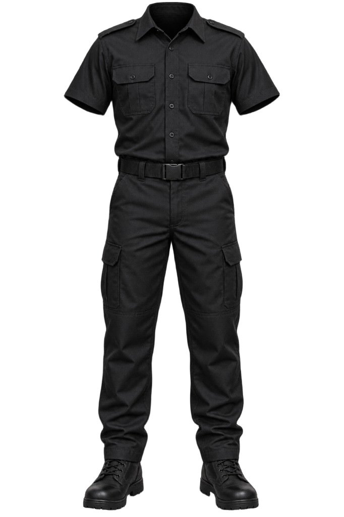 Uniforme de segurança — camisa e calça pretas